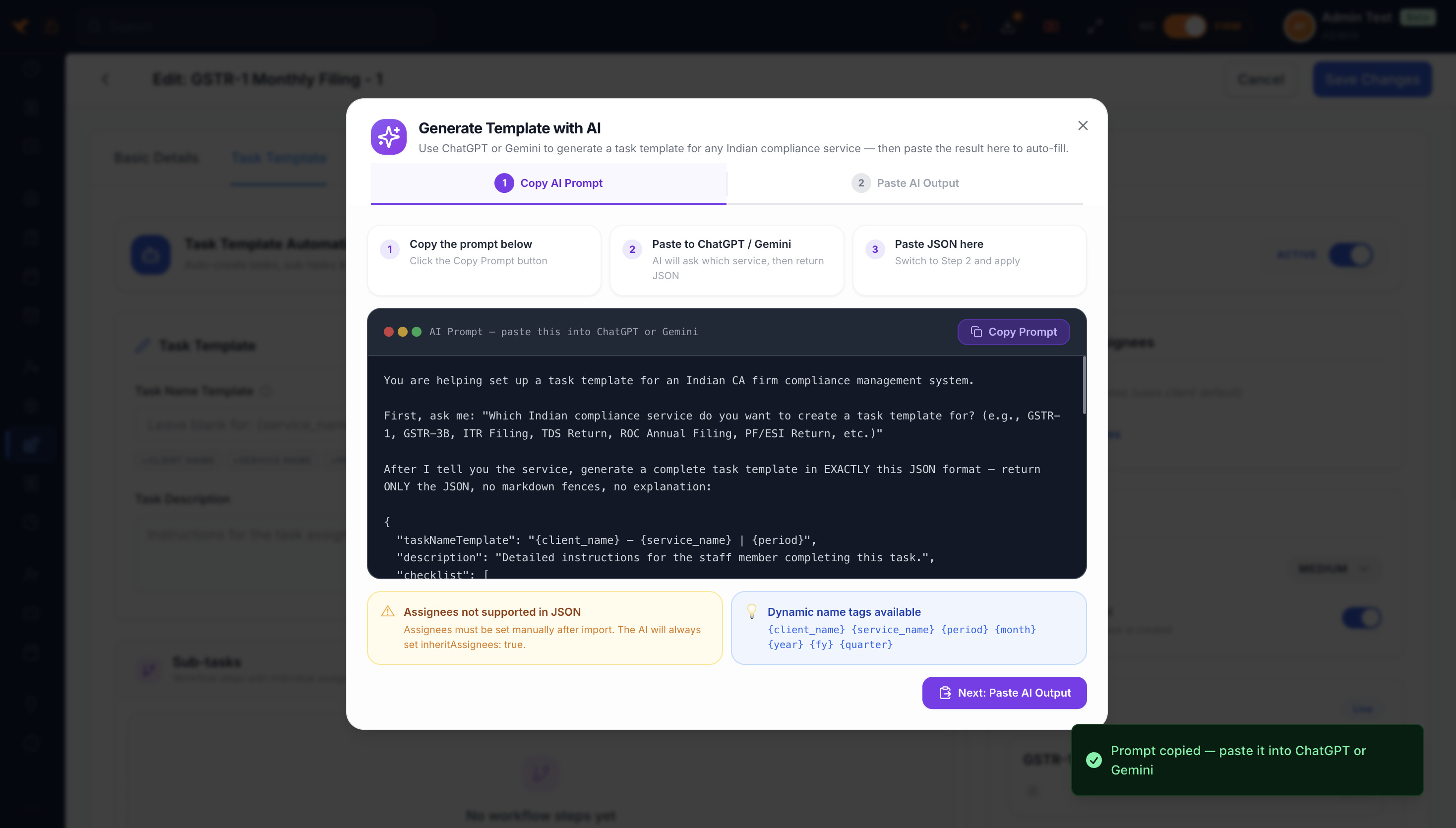QwikCA AI Task Template Generator