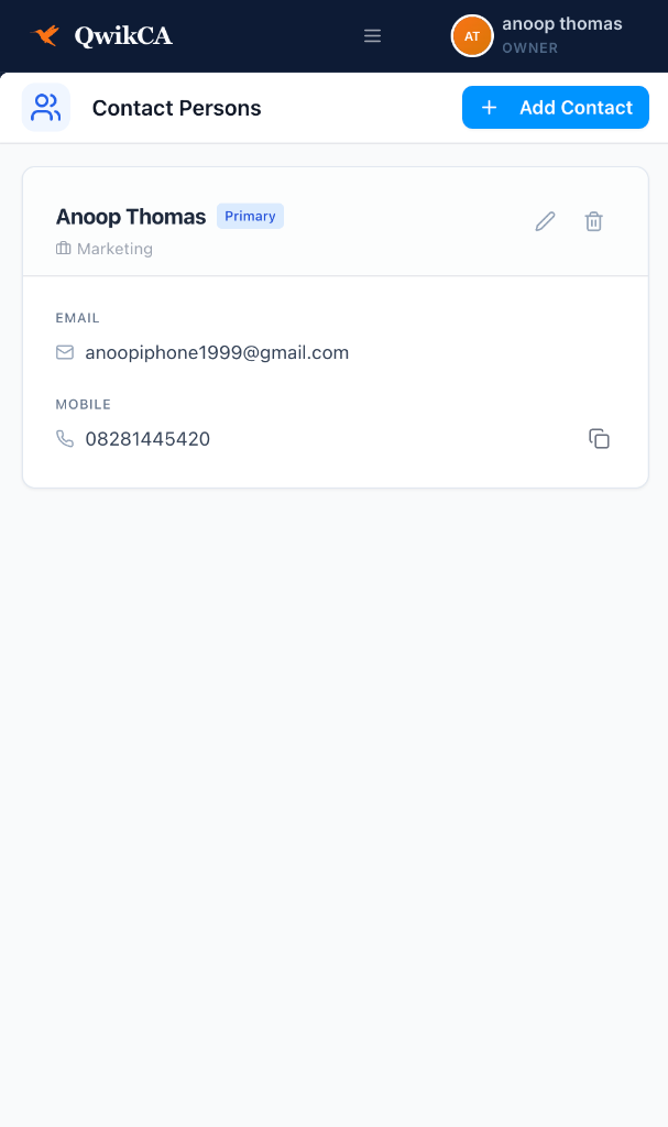 QwikCA Client Contacts